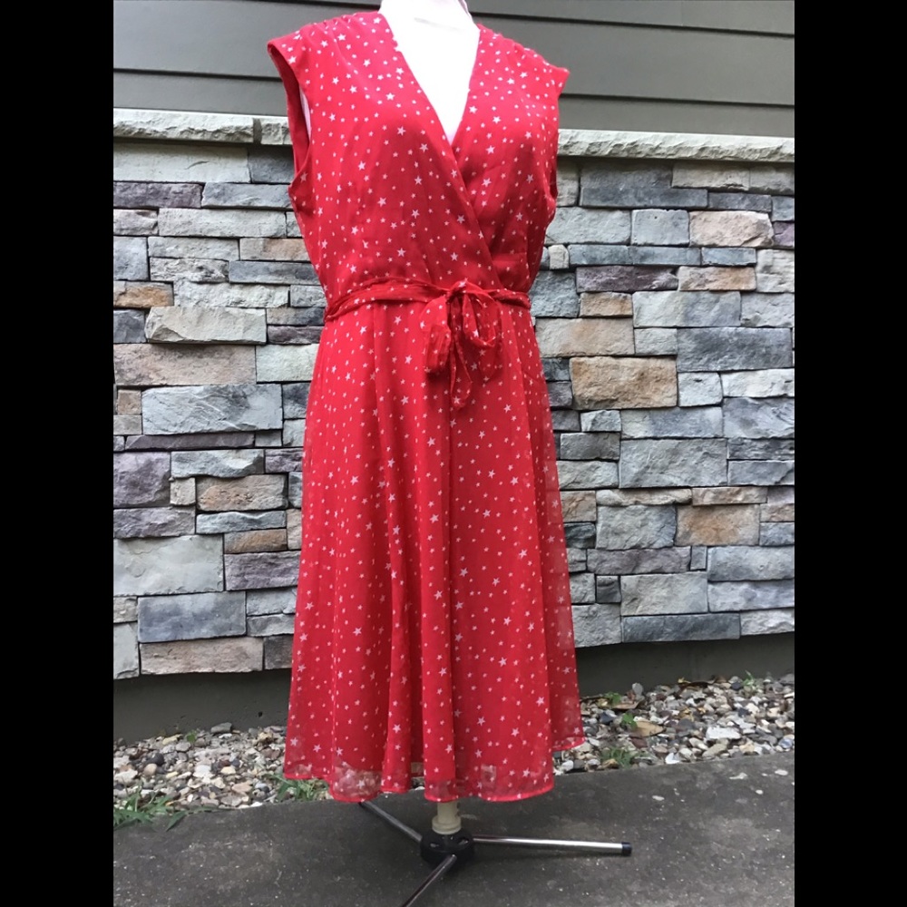 Rose & Ali summer dress white stars on red chiffon